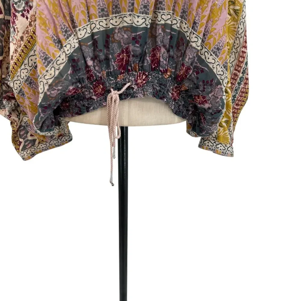 Free People Hold On Tight Gauze Pullover‎ Top Hooded Floral Paisley XS Small